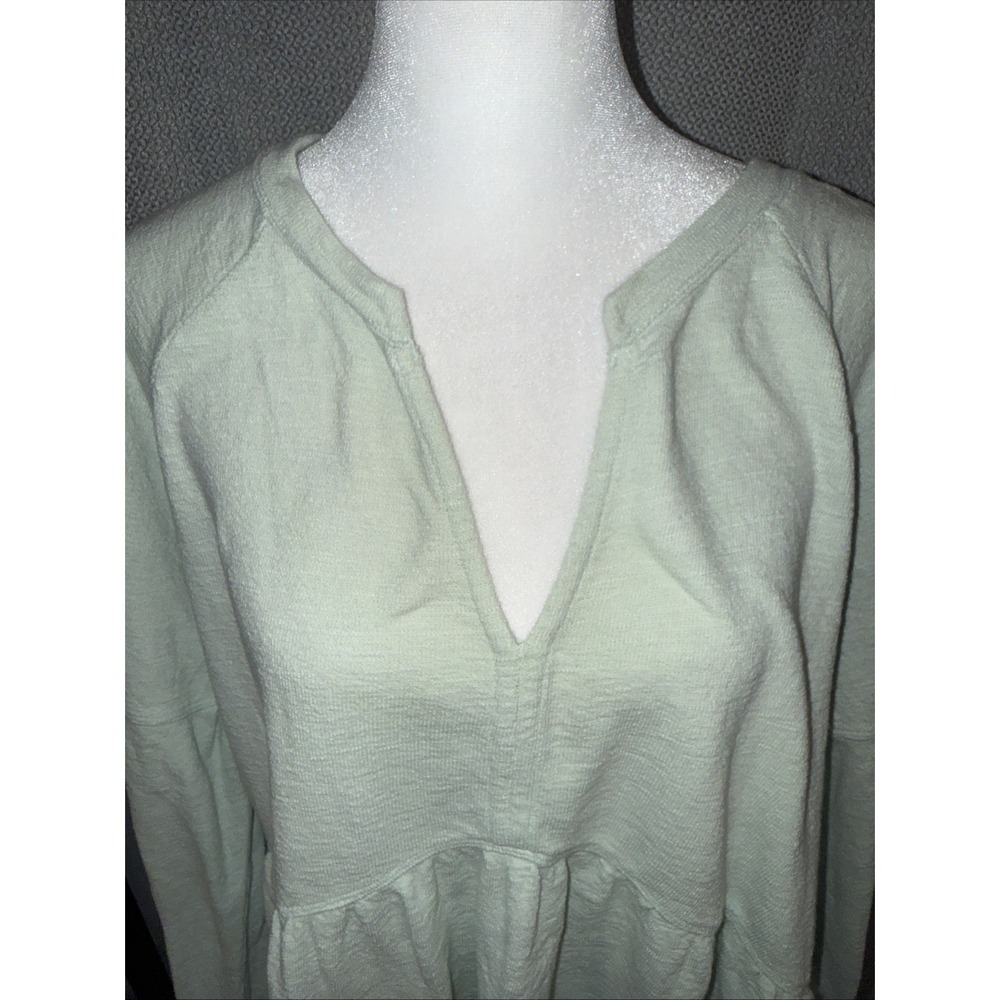 Pilcro Anthropologie Top Women's Size XL Green French Terry Split Neck Peplum - Picture 3 of 10